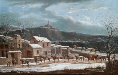 Un paisaje invernal con caravana de comerciantes de Jules Cesar Denis van Loo
